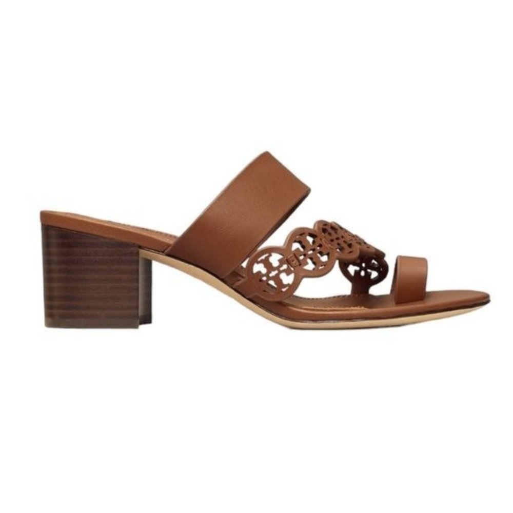 Tory Burch Tiny Miller Heeled Sandals in Burnt Cuoio Leather